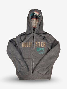 Y2K Hollister Embroidered Grey Shaws Cove Zip-Up Hoodie